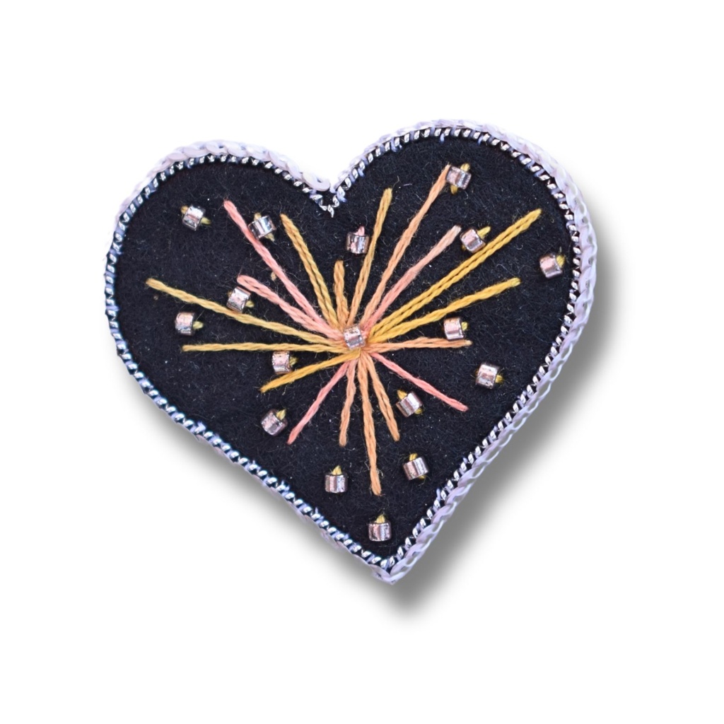 Broche - Cœur feu d'artifice jaune