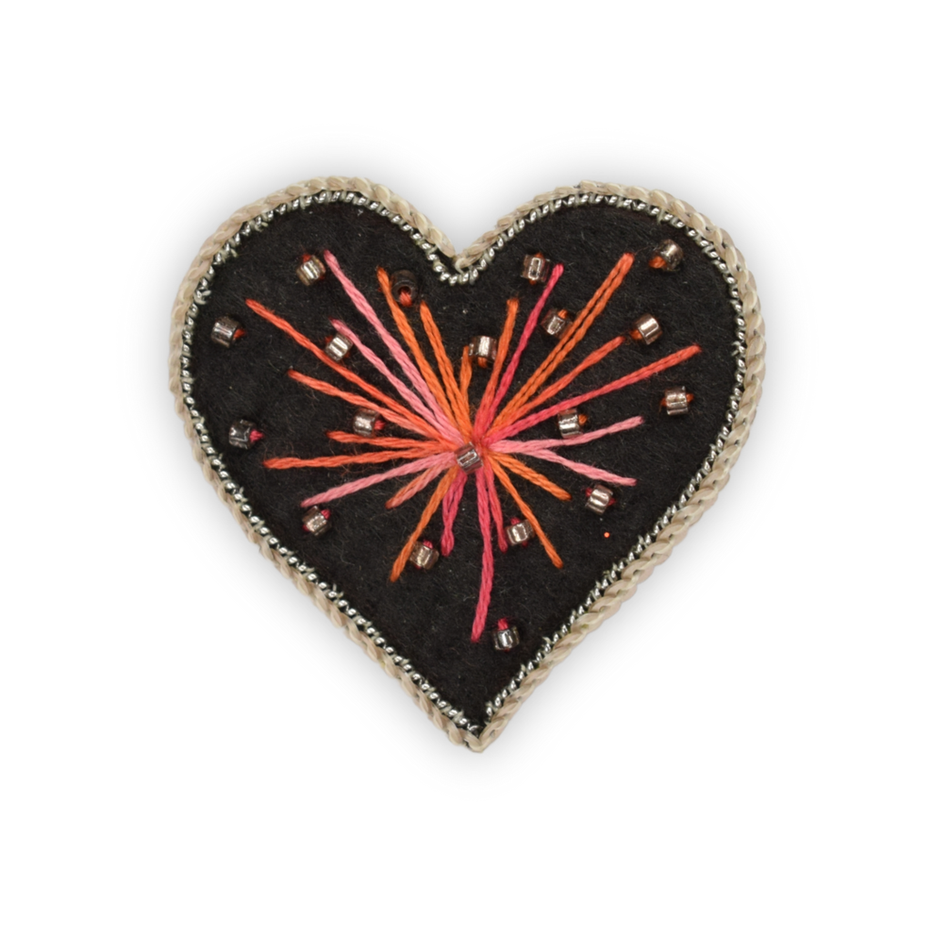 Broche - Cœur feu d'artifice rouge